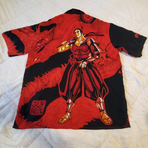 Sword Anime Dragon Cartoon Samurai Sword red Graphic Button Up 2XL - Picture 11 of 13